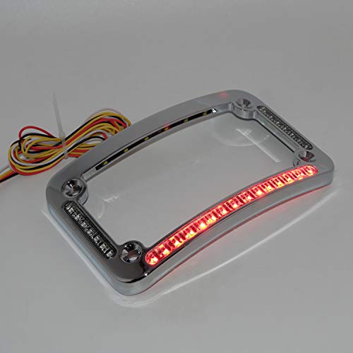 HTTMT- Dual LED Curved Motorcycle License Plate Frame w/Turn-Signal,Brake Light - Chrome Finish Universal Compatible with Any Motorcycle [P/N: MT294-007-CD]… - color: Chrome