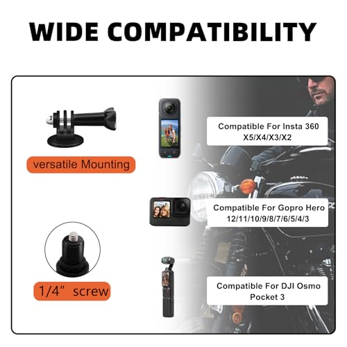 Motorcycle Camera Mount Kit Compatible for Insta360 X5-X Double Clamp with 47”Invisible Selfie Stick Bike Handlebar Holder Compatible with DJI Osmo Nano 360 Action Camera Cycling Video Boat Utv