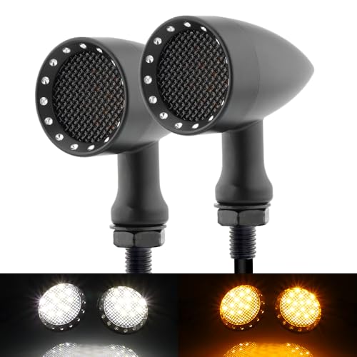 TSUNG 2PCS Motorcycle Bullet LED Front Turn Signal White Amber Light SMD Blinker Small Indicator for Cruiser Chopper Bobber Cafe Racer Street Bike (SMD-Black-White&Amber) - color: SMD-Black-White&Amber