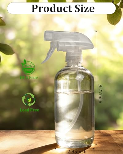 2 Pack 360° Spray Bottles, 16 oz Plastic Small Containers with Adjustable Spray Nozzles, Spray Bottles for Hair, Cleaning Solutions, BBQ and Plants Clear - color: Clear, size: 16 Ounces