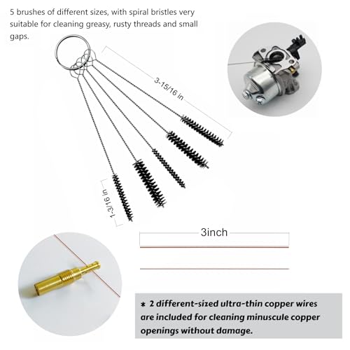 Strongthium Carburetor Cleaning Kit Carb Brushes Tools Needle Set for Welder Chainsaw Cutting Torch Tips Firing Stove Burner Holes Spray Guns Cleaners