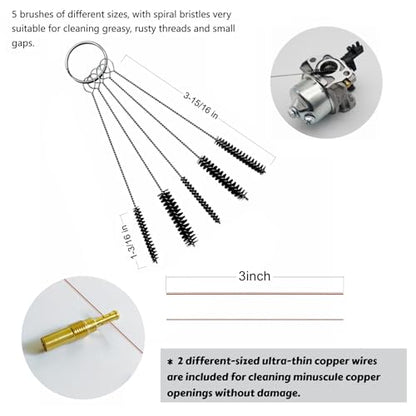 Strongthium Carburetor Cleaning Kit Carb Brushes Tools Needle Set for Welder Chainsaw Cutting Torch Tips Firing Stove Burner Holes Spray Guns Cleaners