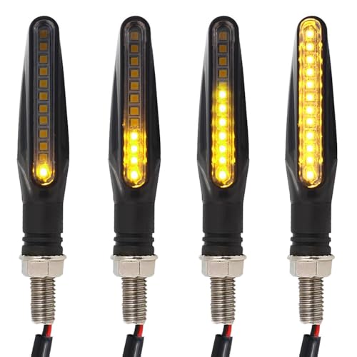 4 Pcs Motorcycle LED Turn Signals, Front + Rear Blinkers Indicator Turn Signal Amber Flowing Sequential Universal Lamp, 12V Motorcycle Turn Signal Light