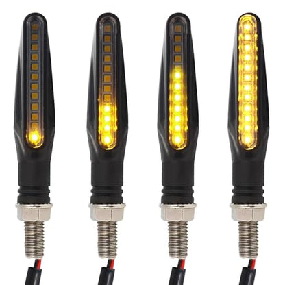 4 Pcs Motorcycle LED Turn Signals, Front + Rear Blinkers Indicator Turn Signal Amber Flowing Sequential Universal Lamp, 12V Motorcycle Turn Signal Light