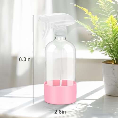 Worldgsb 2 Pack Glass Spray Bottles with Silicone Sleeve, 16 oz Empty Refillable Containers with Adjustable Spray Nozzles, Spray Bottles for Hair, Cleaning Solutions and Plants Pink&Grey - color: Pink&Grey