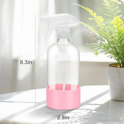 Worldgsb 2 Pack Glass Spray Bottles with Silicone Sleeve, 16 oz Empty Refillable Containers with Adjustable Spray Nozzles, Spray Bottles for Hair, Cleaning Solutions and Plants Pink&Grey - color: Pink&Grey