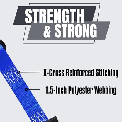 Ratchet Tie Down Straps, 1.5 inch x 12ft, 4400 LBS Break Strength for ATV, UTV, Motorcycle, Pickup Truck, Trailer, Rubber Coatded S-Hook and Soft Loop-4 Pack - color: Blue
