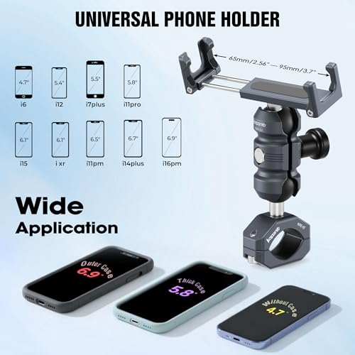 Aluminum Motorcycle Phone Holder, Screw Clamp Fits 22-32mm Handlebar, Adjustable Socket Arm & Phone Clip for 4.7-7" Smartphones, Compatible with Motorcycle/ATV/Bicycle (KPS-02) - color: KPS-02