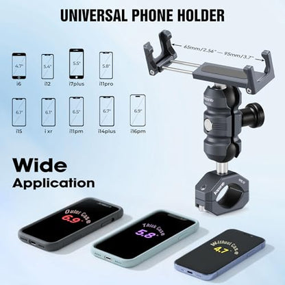 Aluminum Motorcycle Phone Holder, Screw Clamp Fits 22-32mm Handlebar, Adjustable Socket Arm & Phone Clip for 4.7-7" Smartphones, Compatible with Motorcycle/ATV/Bicycle (KPS-02) - color: KPS-02