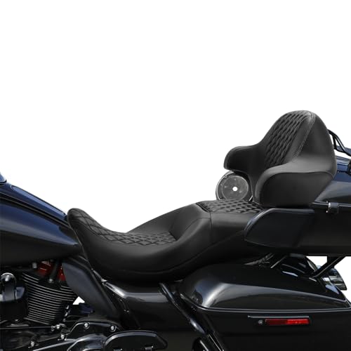 C.C. RIDER 2 Up Driver Rider&Passenger Seat and Wrap Around King Trunk Backrest fit for Harley Touring Road King Street Glide Road Glide Electra Glide 2014-2023 - color: 08# Black+ Passenger Backrest