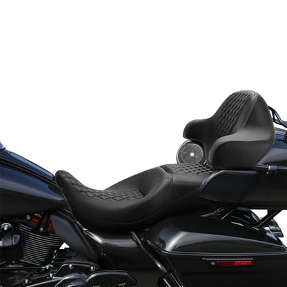 C.C. RIDER 2 Up Driver Rider&Passenger Seat and Wrap Around King Trunk Backrest fit for Harley Touring Road King Street Glide Road Glide Electra Glide 2014-2023 - color: 08# Black+ Passenger Backrest