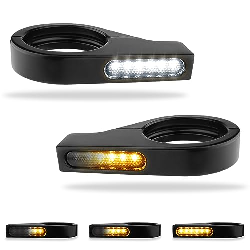 TSUNG Motorcycle Fork Mounted LED Turn Signals 39-41mm Switchback Sequential Amber Light with Bracket Indicater for Cruiser, Street Bike & Touring Motorcycles (Black Amber&White) - color: Black Amber&White