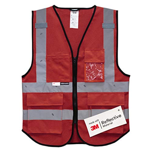 Salzmann Mesh Safety Vest | Hi Vis Reflective Vest | US ANSI/ISEA 107 | Made with 3M Reflective Material | Breathable Mesh High Visibility Work Vest | Yellow, Orange, Red, Blue - 5 Sizes - color: Red Mesh, size: Large-X-Large