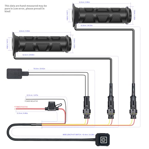 Heated Grips, ATV Heated Grips and Thumb Warmer, 3-Level Heating Settings, 7/8 Electric Grips for 12V 22mm ATV Motorcycle Handlebars