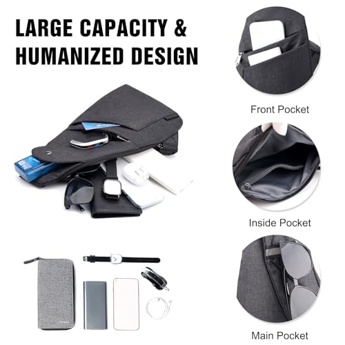 FANDARE Lightweight Sling Bag Men Chest Pack with Reflective Strips Women Versatile Motorcycle Crossbody Bags Cover Shoulder Carry Body Wallet for Hiking Running Outdoor Travel Daypacks Black Grey - color: Black Grey