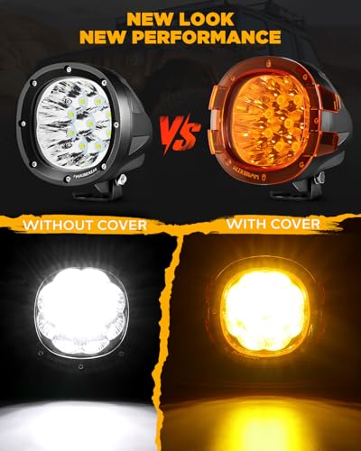 Auxbeam P4 Series 4 Inch Deep Amber Light Covers 2300K Dark Amber Tint Round Off-Road Light Lens Cap LED Pods Covers Reduce Glare for Fog & Dust Low Visibility, 2 Packs - color: P4 Series 4" Amber Covers