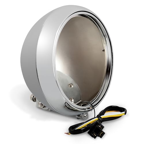 7" Headlight Shell Kit - Chrome Headlamp Light Bulb Bucket Housing w/Trim Ring, H4 Auxiliary Wiring Harness for Harley Davidson Heritage, Fat Boy, Softail 1986-2011,Replace for 67789-91