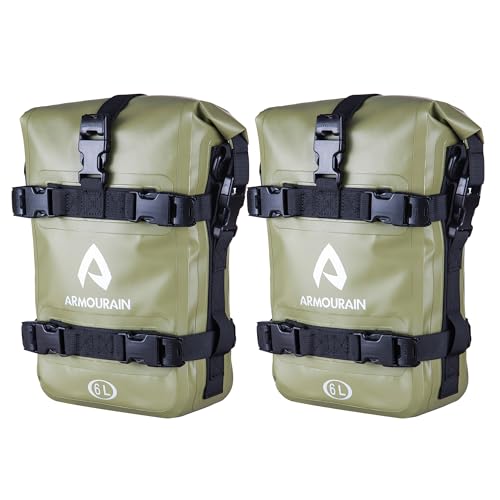 Motorcycle Crash Bar Bag 2PCS Moto Tail Bag Motorcycle Bumper Bags Bike Side Pannier PVC Waterproof Frame Mount Motorcycles Pack Motor Fender Pouch for Most Motorcycles 12L Army Green - color: PVC Army Green