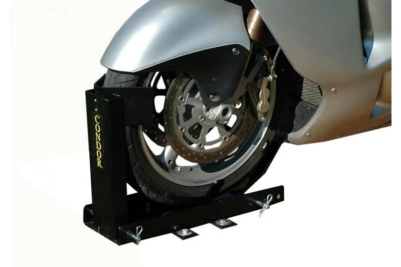 Black Removable Motorcycle Trailer Wheel Chock – SC-2000 – Folds Up, Adjustable Position, Mounts to Bracket – Includes Mounting Hardware – Easy Installation