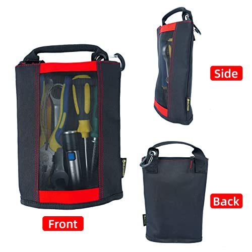 MELOTOUGH Fastener Bag Small Zip Tool Pouch Canvas Utility Zipper Tool Bag with Heavy Duty Mesh Window,Carabiner Clip (4 pack) - color: 4 color(Yellow+Blue+Red+Grey)