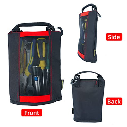 MELOTOUGH Fastener Bag Small Zip Tool Pouch Canvas Utility Zipper Tool Bag with Heavy Duty Mesh Window,Carabiner Clip (4 pack) - color: 4 color(Yellow+Blue+Red+Grey)