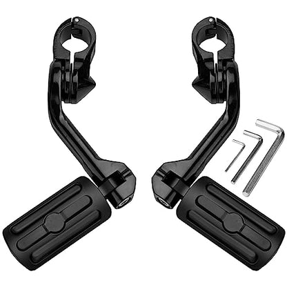 Motorcycle 1.25" Long Angled Highway Footpegs Adjustable Foot Pegs Footrests with Clamps Mounts kit Compatible with Harley Touring Sportster Softail Road Glide with 1 1/4 inch Engine Guard