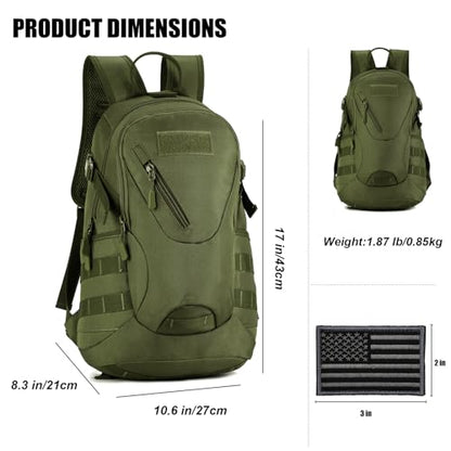 ArcEnCiel 15L Motorcycle Backpack Tactical Bag Rucksacks for Outdoor Camping Trekking Hunting with Patch - color: Green