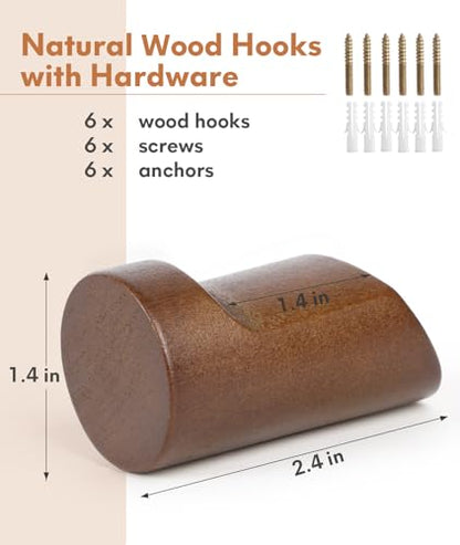 Optish Wood Wall Hooks for Hanging, 4 Pack Hat Hook for Walls, Coat Hook Wall Mount, Backpack Hooks for Walls, Bathroom Towel Hanger (Walnut) - color: Walnut