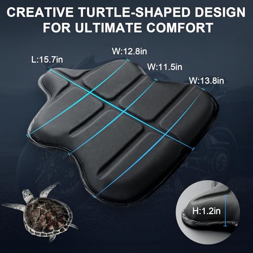 Turtle-Shaped Motorcycle Seat Cushion, Large 3D-Honeycomb Structure Pressure Relief & Breathable Motorcycle TPE Gel Seat Pad for Long Rides
