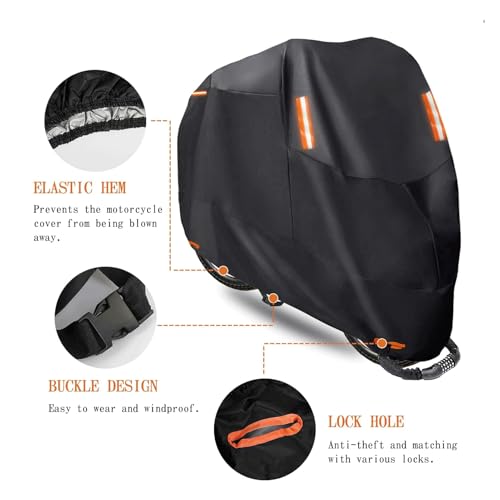 Motorcycle Cover,300D Motorbike Covers All Season Universal Weather Waterproof Outdoor UV Protection with 4 Reflective Strips & Storage Bag,2XL Motorcycles Vehicle Covers - size: 2XL(245X105X125cm)