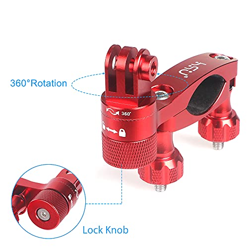HSU 0.6-1.3inch All-Aluminum Bike/Motorcycle Handlebars, 360° Rotation Seat Post, Ski Pole Mount Compatible with Go Pro Hero 13/12/11/10/9/8/7/6/5, DJI Osmo Action AKASO and Other Action Cameras (Red) - color: Red