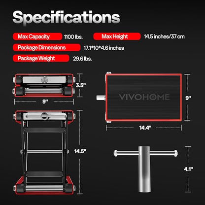 VIVOHOME 1100 LBS Motorcycle Lift Scissor Jack, Wide Deck Hoist Stand, Height Adjustable Center Stand with Crank, Steel Lift for Cruiser, Dirt Bike, ATV - Red - color: Red