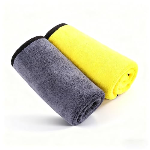 Ultrasoft, Large, Thick and Quick Drying Car Microfiber Cleaning Towel 800GSM Polishing Waxing Auto Detailing Towel Cloth (6pack) (Grey-Yellow) - color: Grey-yellow,6pack