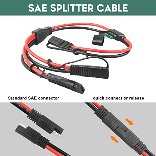 10AWG SAE Y Splitter Cable, 1 to 2 Way SAE Extension Cord with Fuse | With SAE Polarity Reverse Adapter, Quick Disconnect Automotive DC Power Wire,For RV Motorcycle Solar Battery Transfer 2FT - size: 10AWG with Fuse