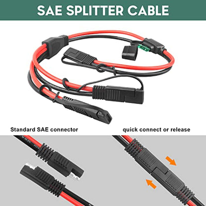10AWG SAE Y Splitter Cable, 1 to 2 Way SAE Extension Cord with Fuse | With SAE Polarity Reverse Adapter, Quick Disconnect Automotive DC Power Wire,For RV Motorcycle Solar Battery Transfer 2FT - size: 10AWG with Fuse