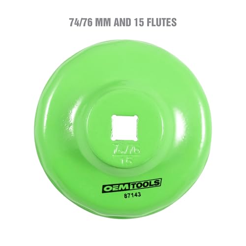 OEMTOOLS 87143 74/76MM and 15 Flute Oil Filter Wrench, Green Oil Filter Wrench, Fits 3/8" Ratchet, Non-Slip Grip, Rust-Resistant - style: 74/76 mm 15 Flute