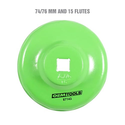 OEMTOOLS 87143 74/76MM and 15 Flute Oil Filter Wrench, Green Oil Filter Wrench, Fits 3/8" Ratchet, Non-Slip Grip, Rust-Resistant - style: 74/76 mm 15 Flute