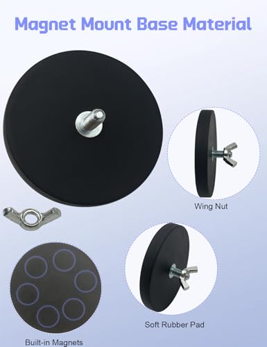 Rubber Coated Magnets - 60LBS Strong Neodymium Magnet Base Universal Magnet Base with M6 Threaded Stud for Mirror Camera, Monitor, Truck, Trailer, Van and Other Devices - 4 Set - color: Magnetic Base-4 pack