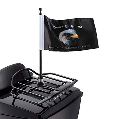 "United We Stand" Motorcycle Flag 6x9 American Eagle Flag with Black Flagpole Mount For Harley Davidson Honda Goldwing CB VTX CBR Yamaha - Fits 1/2" Round Luggage Rack - color: "United We Stand" Flag