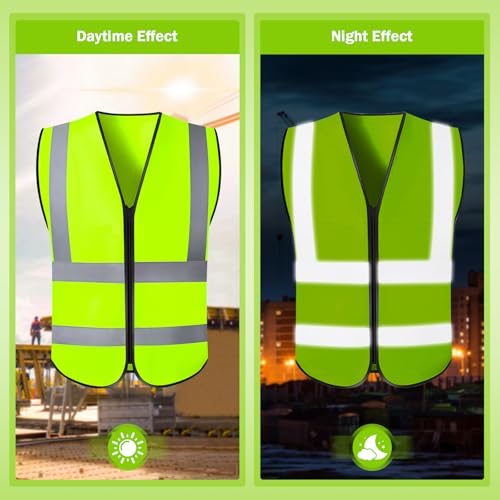 CHGANG Safety Vest, Reflective Hi Vis Vest with Zipper, High Visibility vest for Construction, Traffic - color: Yellow
