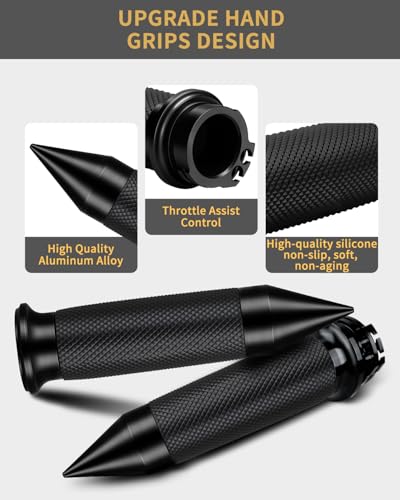 7/8" Motorcycle Hand Grips with Throttle Assist Non-Slip Hand Grip for Harley Yamaha Kawasiki Suzuki Cruisers Motorbikes Choppers Spiked Grips - color: black