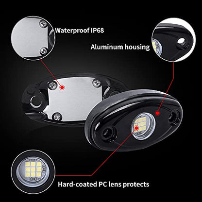 4 Pods LED Rock Light Kits White for Jeep ATV UTV SUV Off Road Car Truck Boat Underbody Glow Fender Lamp Underglow LED Neon Lights Waterproof - color: White, size: 4 Pods
