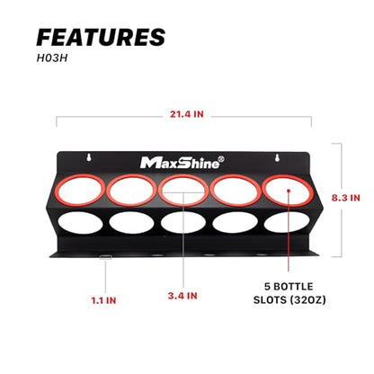 Maxshine Universal Detailing Spray Bottle Holder – Mobile Detailing & Car Garage Organizer, Holds 5 Bottles (16/32oz) with 4 Small Holes – Lightweight Design, Easy Wall Mounting (Blank)