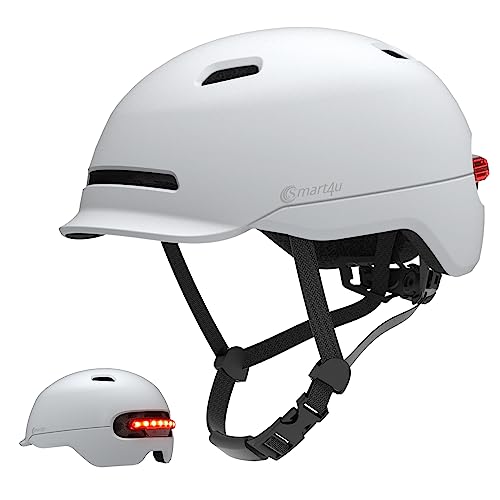 Smart4u SH50U Smart Bike Helmet with Light, Bicycle Helmet with Rear Light | Brake Warning Light | Fall Detection, CPSC Certified, Bike Helmet for Adults Men Women, Bicycle Helmet for Urban Commuter - color: White without Fall Detection, size: Medium (21.