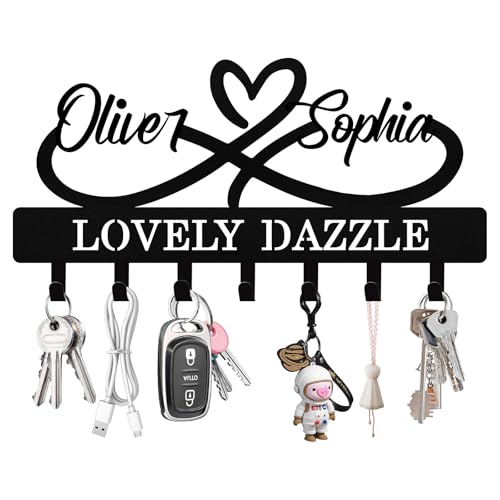 Personalized Key Holder Wall Mount - Custom Couple's Name Metal Key Rack Organizer, Wall Keys Hanger with Hooks for Home, Entryway, Kitchen, Hallway, Doorway - color: 01 Heart