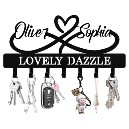 Personalized Key Holder Wall Mount - Custom Couple's Name Metal Key Rack Organizer, Wall Keys Hanger with Hooks for Home, Entryway, Kitchen, Hallway, Doorway - color: 01 Heart