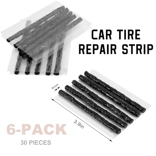 30PCS Heavy Duty Tire Plugs, 3.66" x 0.24" Rubber Auto Tire Sealing Strip Kit for Puncture Repairs, Universal Tubeless Tyre Repair Strings for Car Light Truck Motorcycle ATV (Black) - color: Black, 6mm