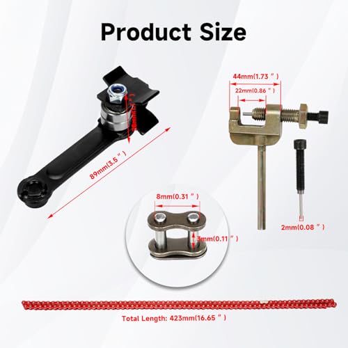 25H Chain 132 Link with Chain Tensioner Breaker Kit Compatible with Razor MX650 MX500 RSF650 SX500 Mcgrath Electric Dirt Bike MY1020 Motor Mini Pit Bike Rocket Scooter Motocross Moped Parts Red - color: Red