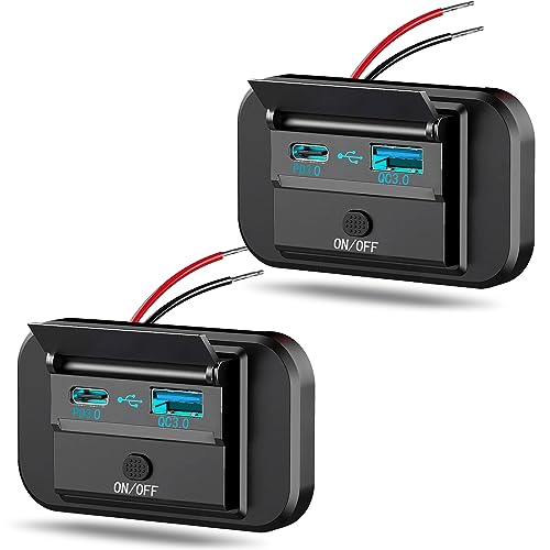 Vadaxx 2PCS 12V RV USB Outlet with Power Switch, 54W Dual PD3.0 Type-C & Quick Charge QC3.0 USB-A Port Panel Wall Mount Cap, Car Socket Charger Adapter for RV Marine Boat Bus ATV Motorcycle Truck - color: Blue