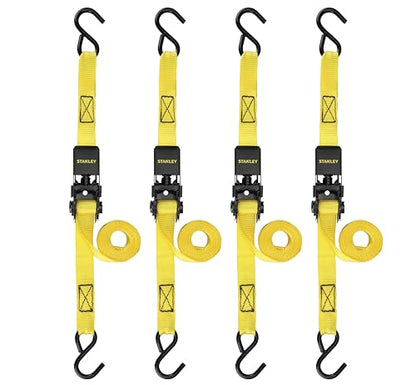 STANLEY S9500 Black/Yellow 1" x 10' Ratchet Straps - Light Cargo (300 lb Working Load / 900 lb Break Strength), 4 Pack - size: 1" x 10'